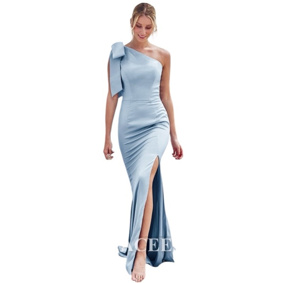 Stacees Dresses & Skirts - 🆕 STACEES Trumpet/Mermaid One-Shoulder Stretch Satin Bridesmaid Dress Bowknot 2